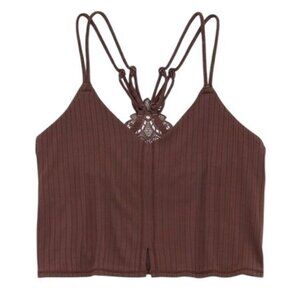 Aerie Crop Top Womens L Brown Boho Resort Wear Beachy Cruise Vacation Casual NWT